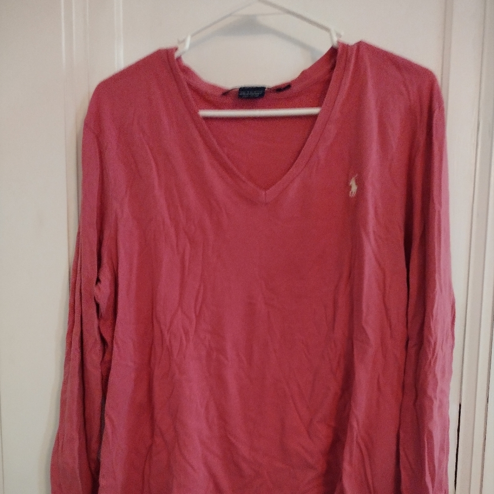 Pink long sleeve polo shirt